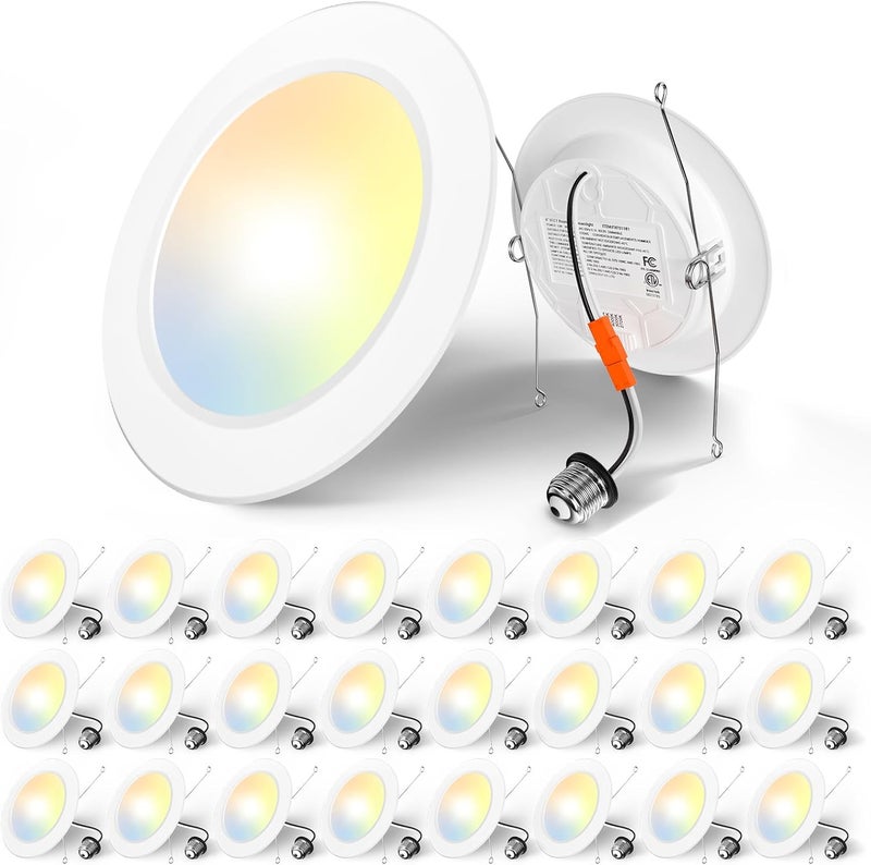 Amico Recessed Lighting 5/6 Inch, 24 Pack 5CCT Flat LED Can Lights, 2700K/3000K/4000K/5000K/6000K Selectable,12W Eqv 120W, 1050LM Brightness, Retrofit Installation - ETL & FCC - Image 1